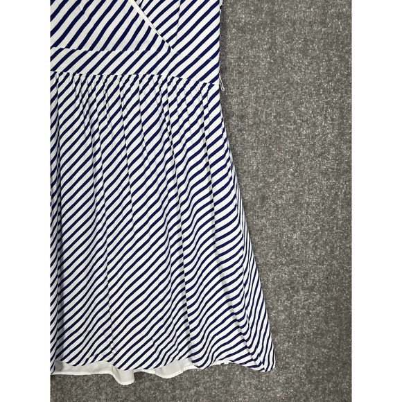 LOFT Sleeveless Lined Striped Crossover V-Neck Dress Womens Size‎ 8 Blue White - Picture 7 of 16